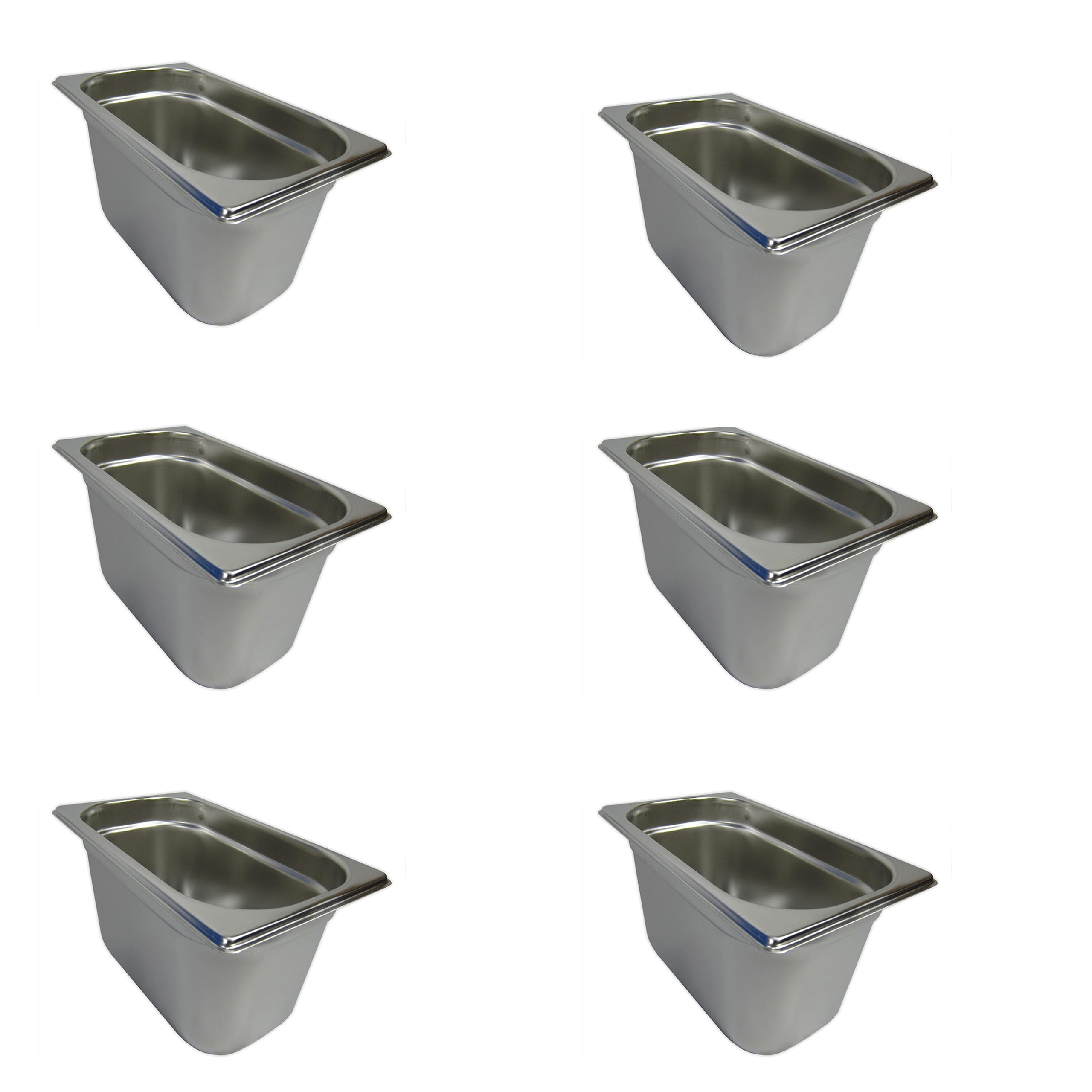 Gastronorm GN 1/4 - Lote de 6 recipientes para gastronomía, acero inoxidable, 4,0 litros, profundidad de 150 mm
