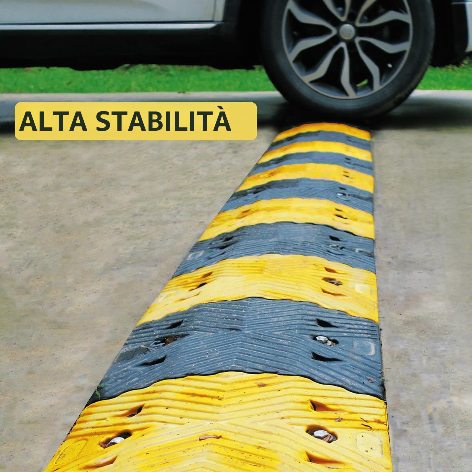 KARAT - Rallentatore di velocità - Rampa per auto - Sicurezza stradale in gomma riciclata di alta qualità - Soglia di pavimento resistente alla pressione - Modello Kenya, 100 x 35 x 5 cm, nero-giallo