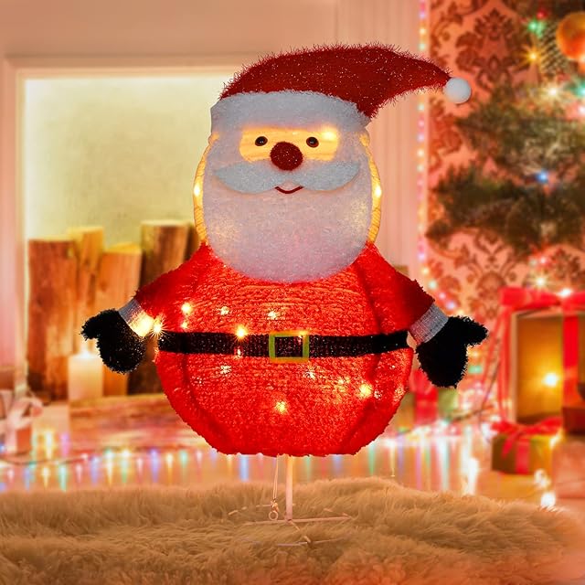 Tacobey 30'' Pre-Lit Light Up Santa Claus, Christmas Collapsible Santa Claus Waving Outdoor Decoration for Holiday Xmas Decorations