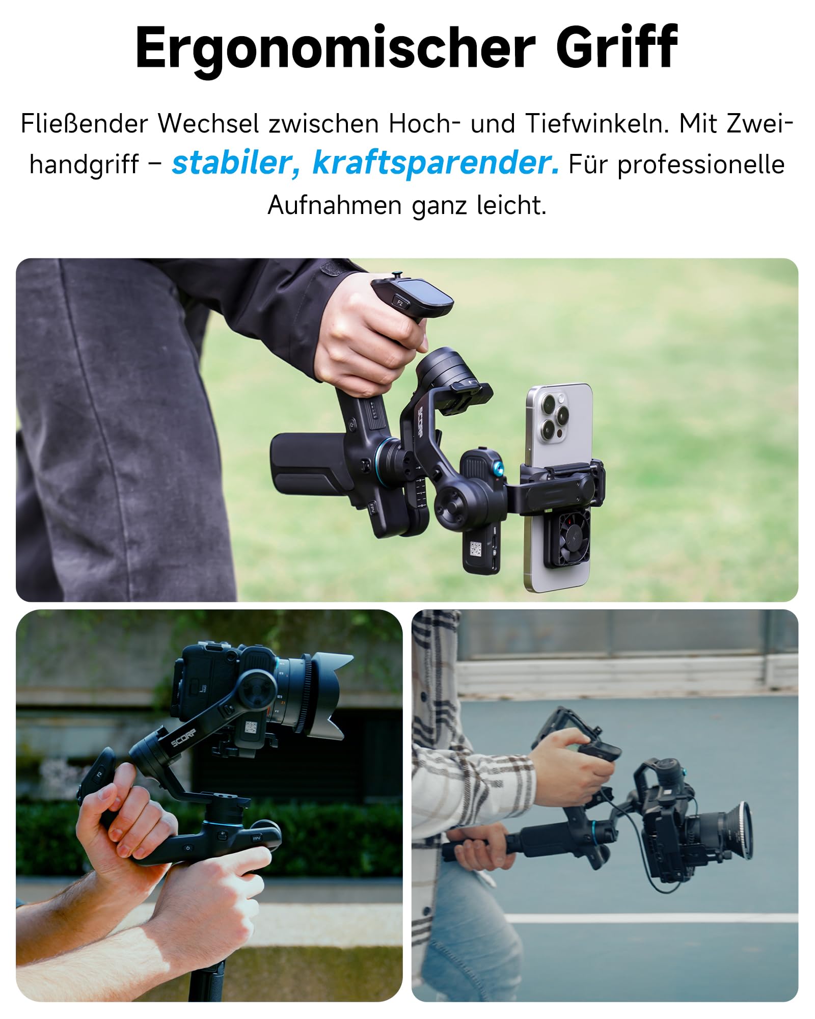FeiyuTech SCORP Mini 3 Pro Kit Kamera Gimbal mit AI Tracking & Fernsteuerungsgriff, All-in-One Stabilisator für Sony RX100 VII & ZV-E10/Canon/Nikon, iPhone & Android, Actioncam, inkl. Transportkoffer