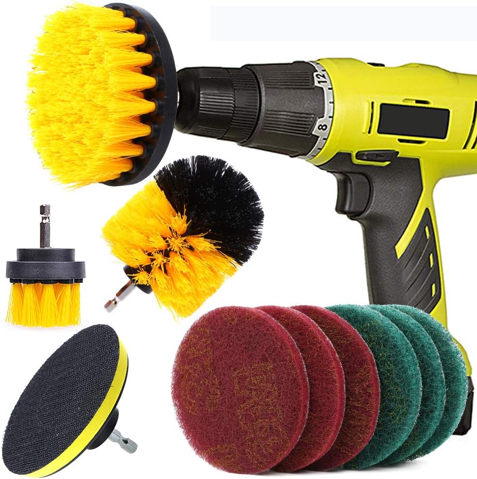 QUIENKITCH 10 Piece Drill Brush Attachments Set, Power Drill Scrubber Brush Attachments, Drill Scrub Pads for Grout, Tiles, Sinks, Bathtub, Bathroom, Shower & Kitchen Surface