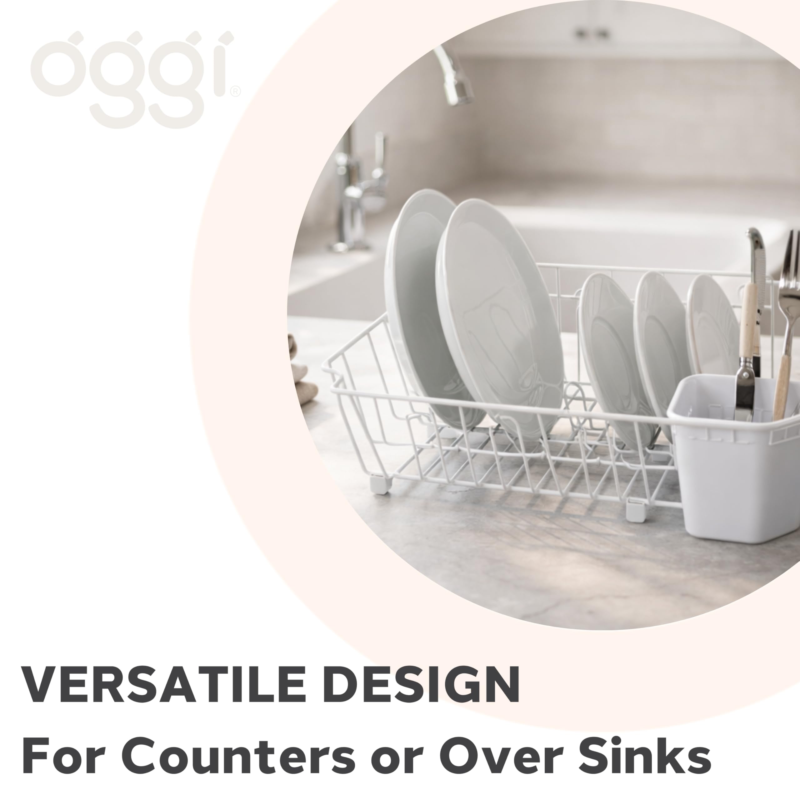 Oggi, Acero Inoxidable, Blanco, escurridor de Platos con Organizador de Utensilios
