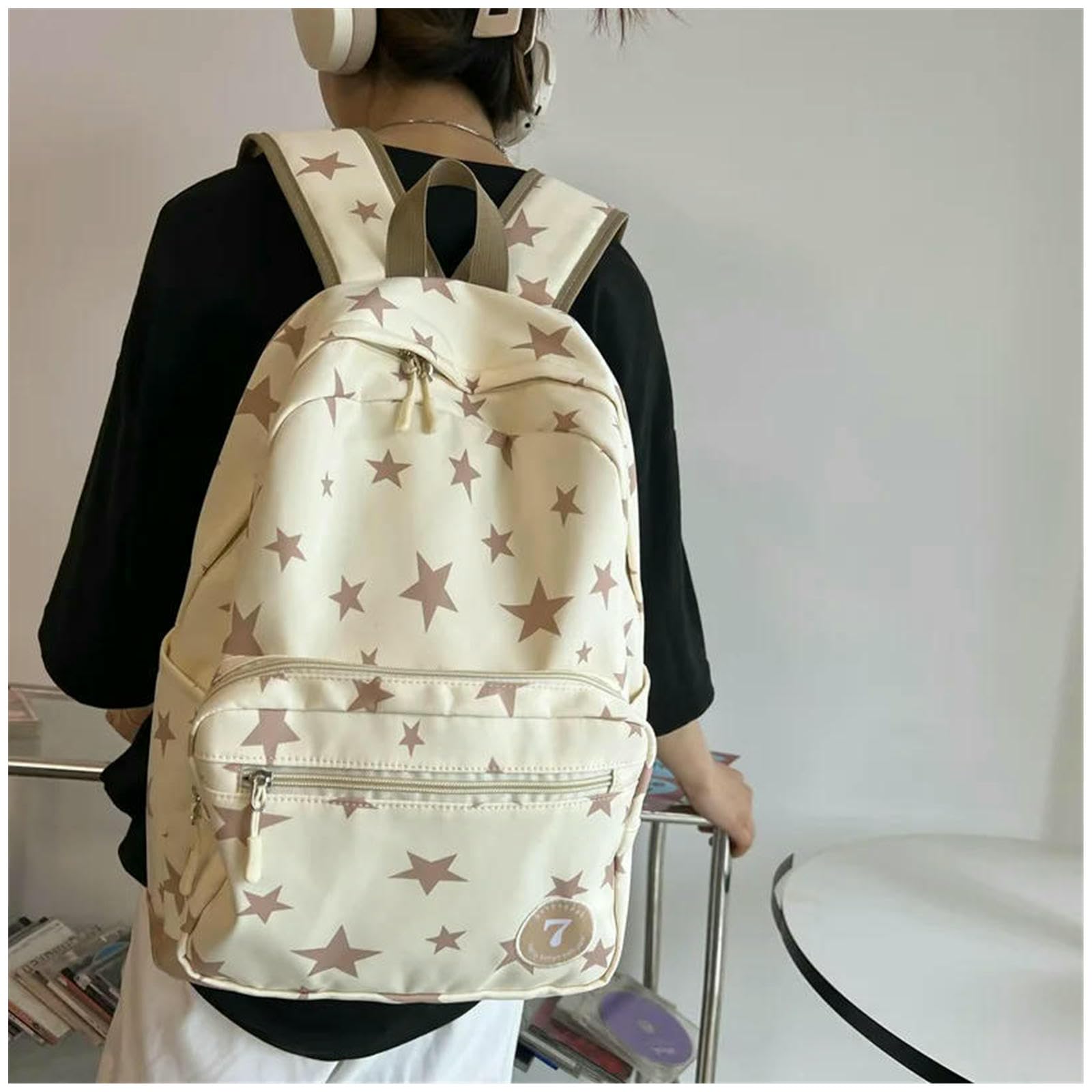 Schulrucksack Star-Rucksack Für Damen Und Herren, 17-Zoll-Star-Laptop-College-Tasche, Süßer Reiserucksack Studenten, Zurück Zur Schule, Lässige Büchertasche-beige