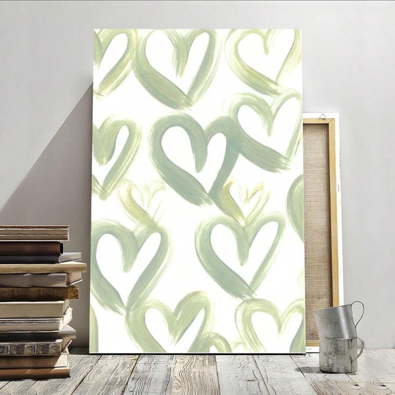Toile murale abstraite verte romantique avec cadre salon - 8