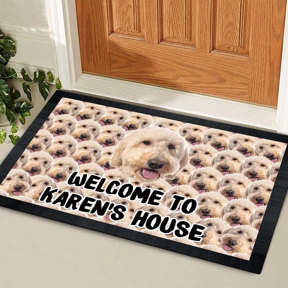 Welcome to Dog's House Dog Doormat Lovely Bichon Frise Door Mat Dog Welcome Mat Custom Dog Name Ultra Thin Door Mat Indoor Welcome Mats for Front Door 23.6" x 15.7"