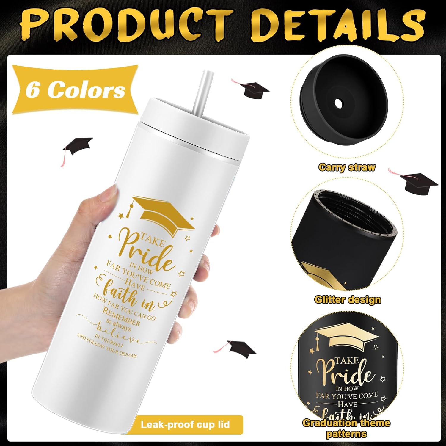 Blushtier 12 Pcs Class of 2026 Graduation Gifts Bulk 16 oz Graduation Water Bottle Senior Night Cups Gifts 2026 Grad Party Favors for Guests Inspirational Plastic Tumbler with Lid Straw (Colorful)