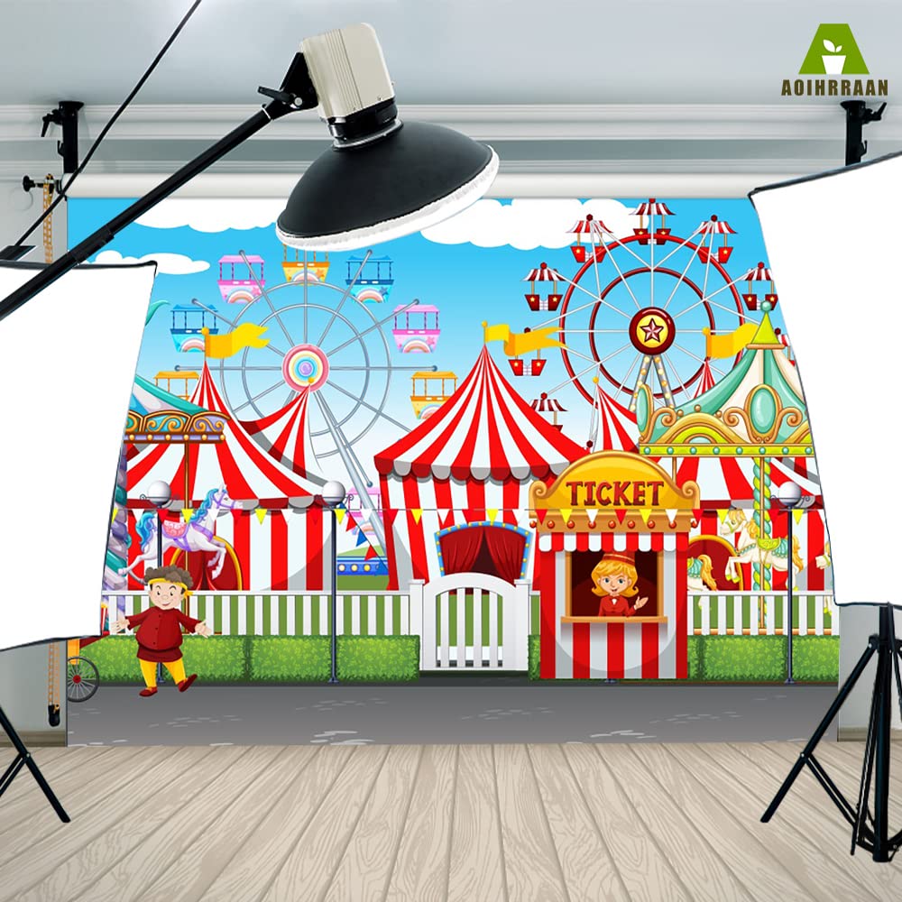 Aoihrraan 3x2m Circo Fondo Diversión Parque Carnaval Rojo Carpa Ferris Rueda Fotografía Fondo Recién Nacido Bebé Ducha Cumpleaños Fiesta Decoración Bandera Niños Chico Chica Retrato Foto Prop