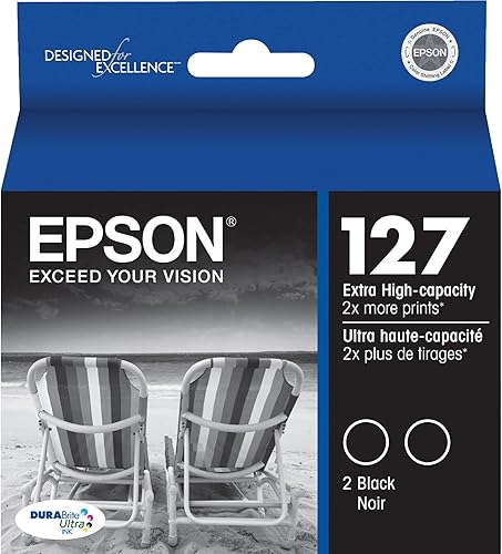 EPSON T127 DURABrite Ultra Ink - Paquete de cartuchos dobles negros de capacidad estándar T127120-D2 para impresoras Epson Stylus y WorkForce