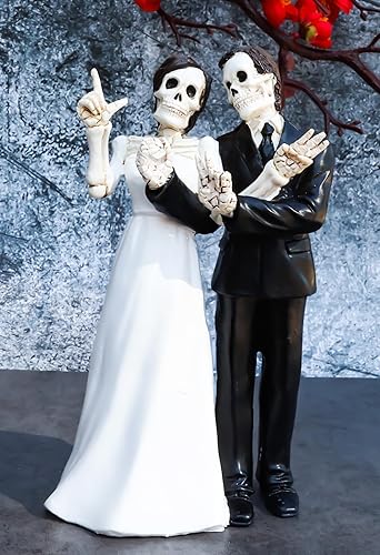 Miniatura 3 de Ebros Gift Día de los Muertos Esqueleto de Boda Novia y Novio Posando Con Amor Lenguaje de Señas de Mano, Figura para Pastel 6 pulgadas de alto Love