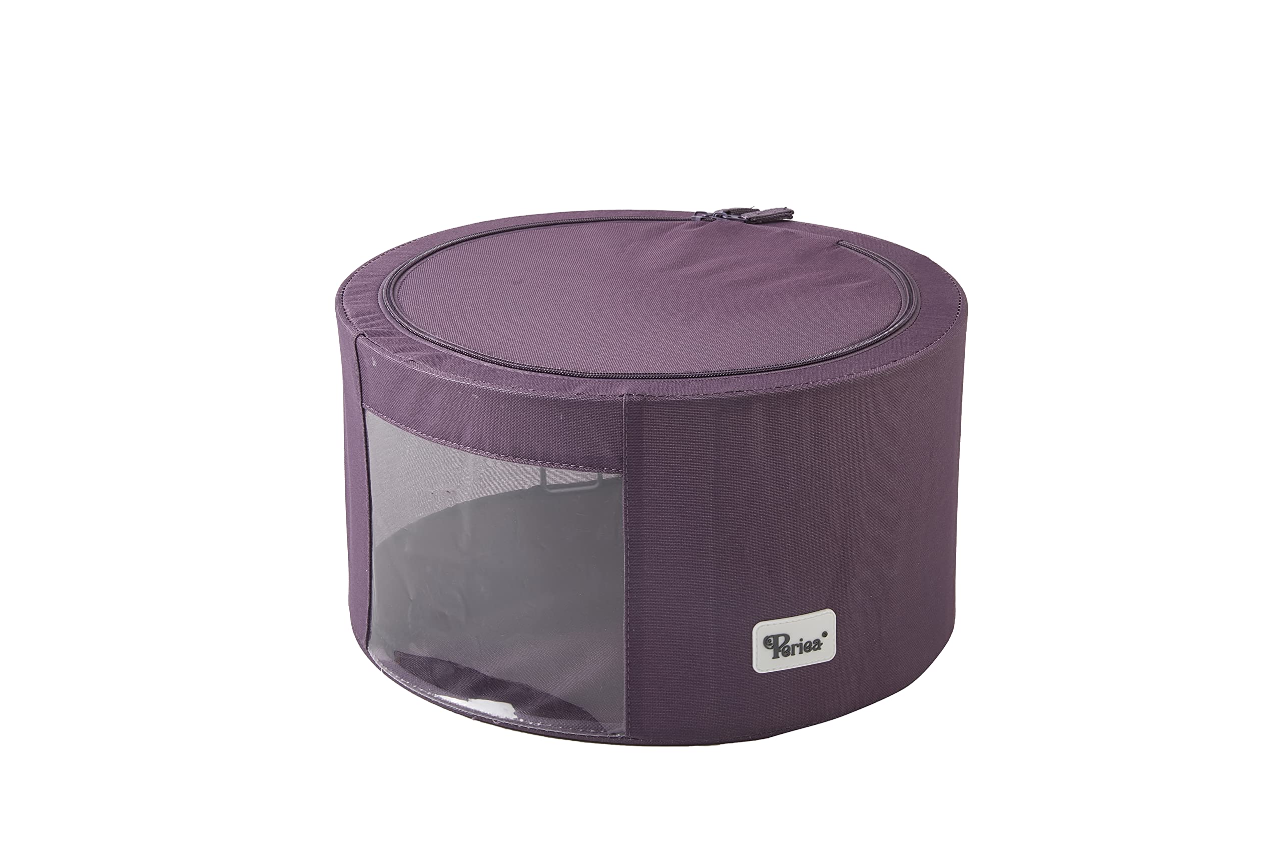 Periea 'Abby' Round Home Storage Boxes with Zip Lids, Front Window & Folding Steel Frame (Eggplant, Medium) — image 1