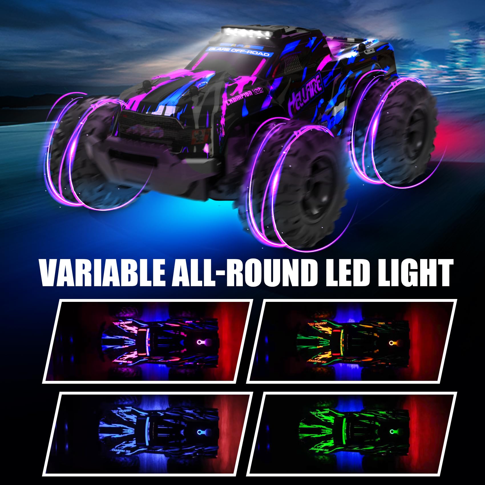 BAZADER Remote Control Cars RC Truck 1:18 RC Car with LED Light 2.4GHz All Terrain Off Road Truck Toys - High Speed 25KMH+ with Spray 60 Mins Playtime Fast Racing Toy for Kids Adults - Image 3