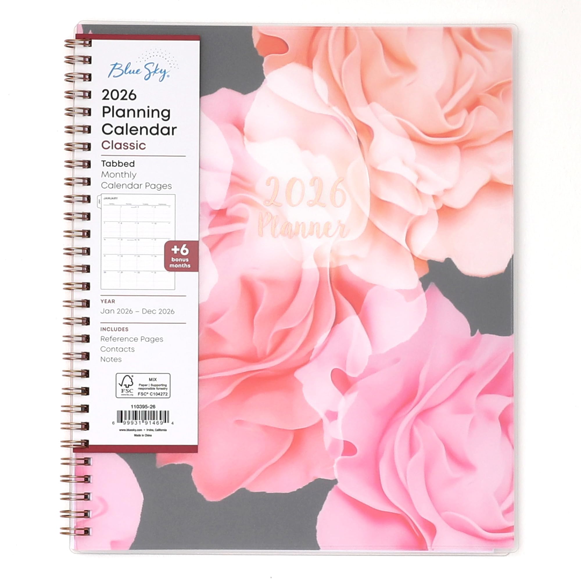 Blue Sky 2026 Monthly Planner Calendar, January 2026 - December 2026, 8" x 10", Flexible Frosted Cover, Laminated Tabs, Durable Twin Wire Binding,