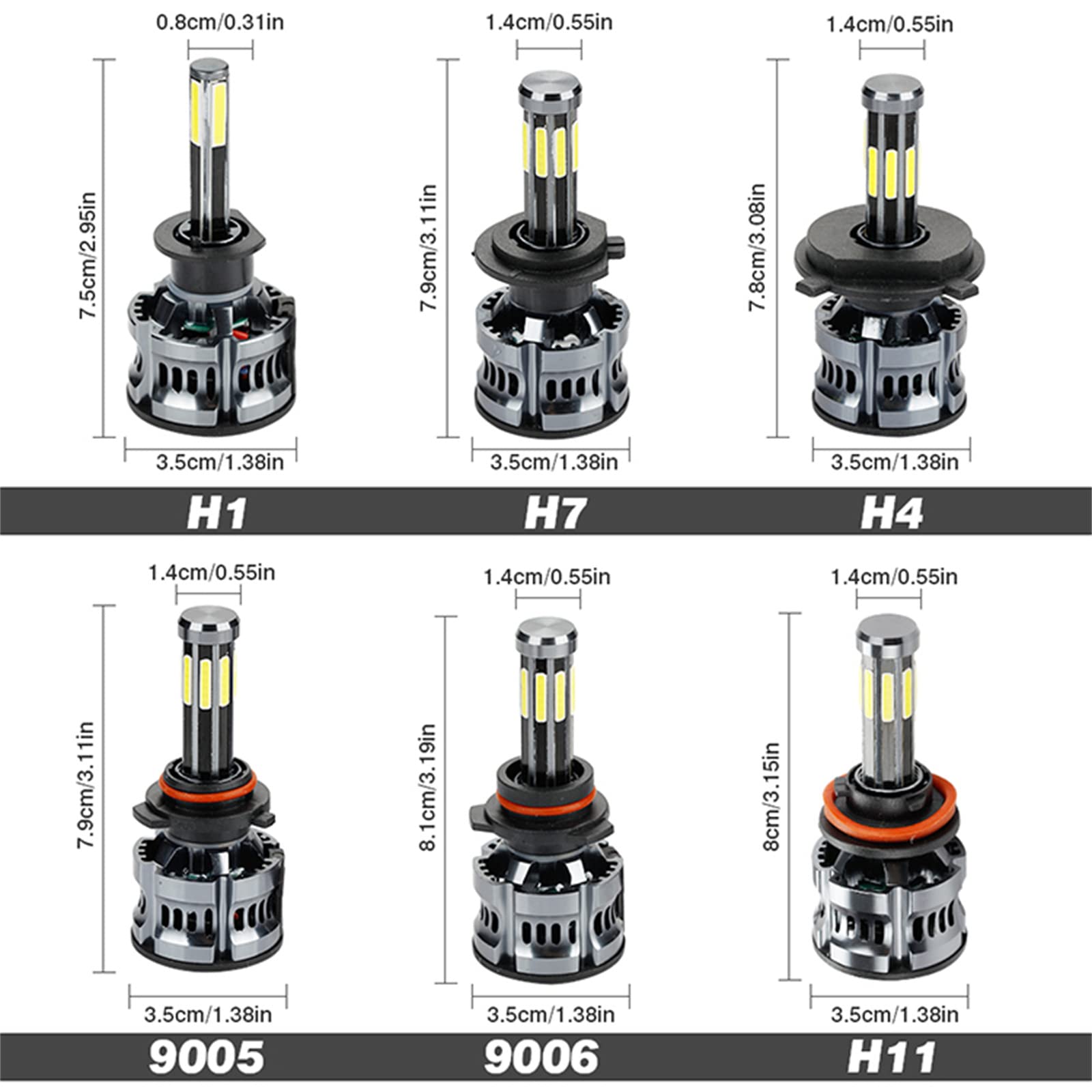 Lampadine Per Fari A LED, Canbus Ad Alta Potenza 200 W Lampada Per Auto Lampadine Per Fari A LED H4 8 Lati Kit Di Conversione Della Luce Per Auto A 360° IP68 Impermeabile, Confezione Da 2,H7