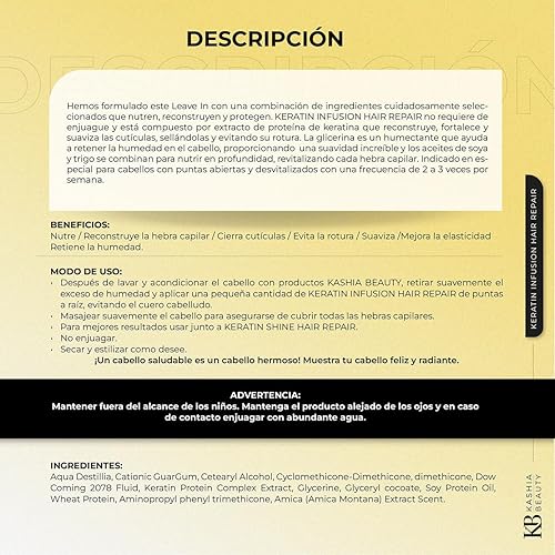 Miniatura 7 de Kashia Beauty Reparación capilar con infusión de queratina, 2 onzas, tratamiento sin enjuague para puntas abiertas, fortalece y sella las cutículas