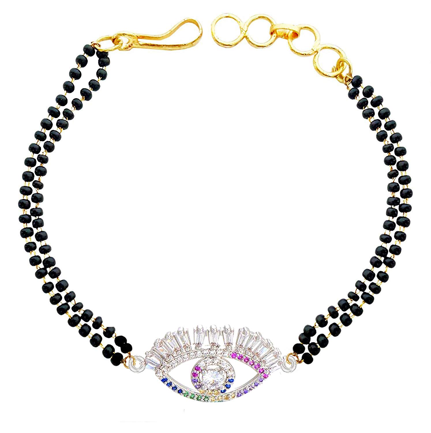 Zivom® Turkish Evil Eye Good Luck Baguette Cubic Zirconia American Diamond Adjustable Hand Wrist Mangalsutra Bracelet Women