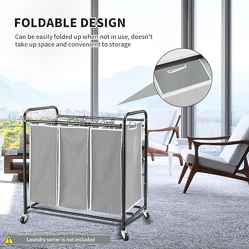 Miniatura 6 de Augot - 3 bolsas de repuesto para clasificador de ropa sucia, bolsas de repuesto extraíbles con 6 asas de transporte, bolsas de repuesto para