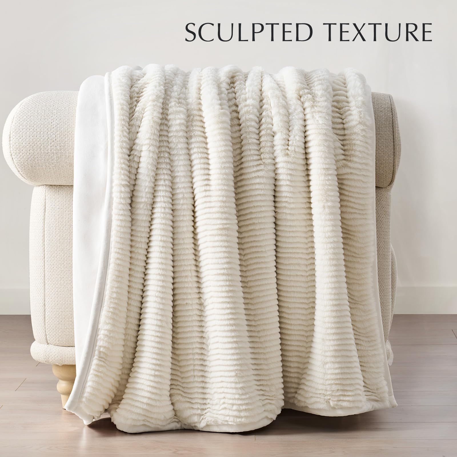 EVERGRACE Ultra Soft Luxury Sculpted Texture Faux Fur Throw