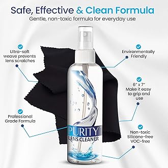 Purity Eyeglass Lens Cleaner Kit - 2 x 8oz and 1 x 2oz Lens Cleaner Spray Bottle + 2 Microfiber Cleaning Cloths - Safe for All Lenses (AR Coated Included), Eyeglasses and Screens - Clear