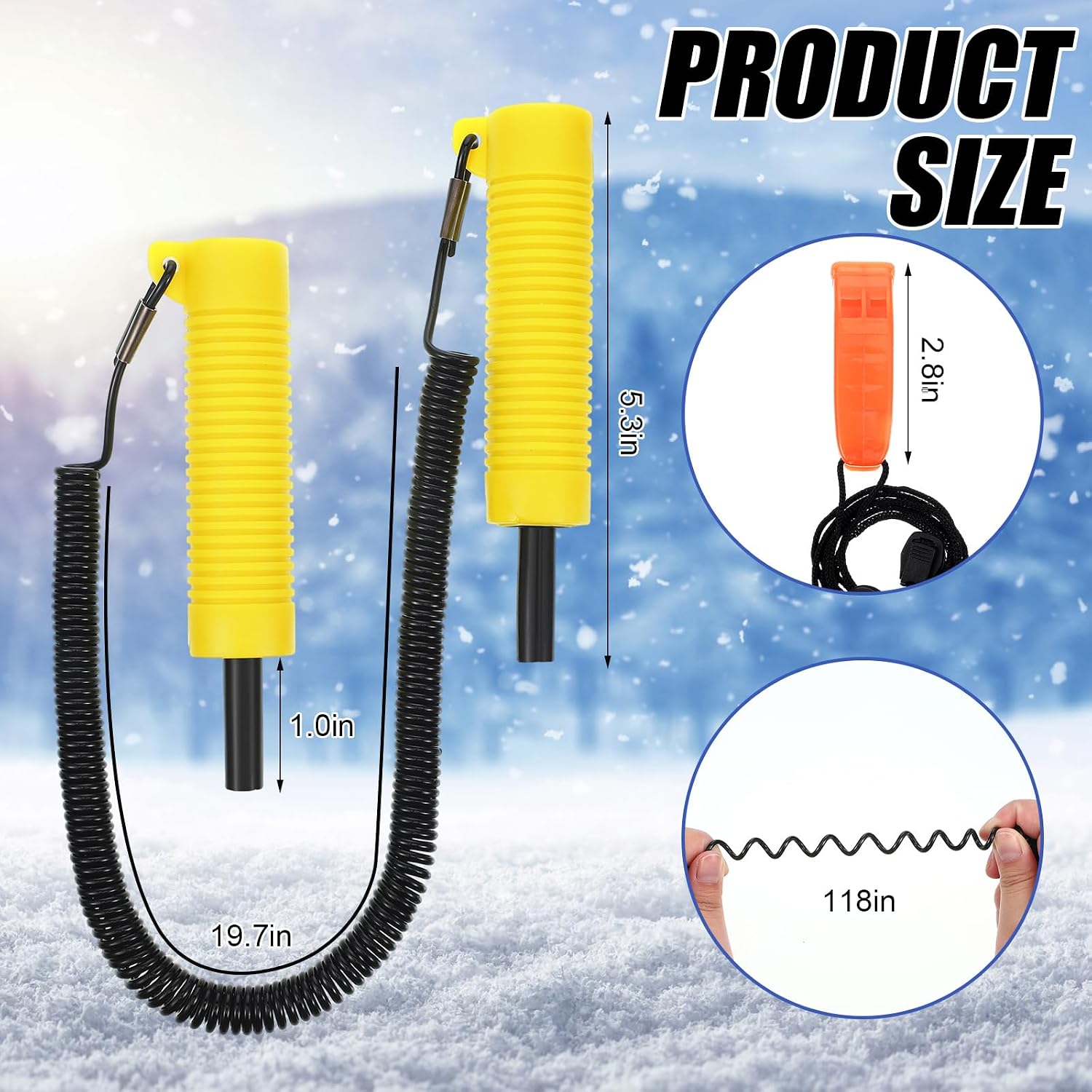 Gisafai 4 Pcs Retractable Ice Safety Picks Kits for ICES Fishing Skating Emergency Gear Accessories Portable Picks and Safety Whistle Tool Ice Spearing Equipment Winter Activities(Yellow,Separate)