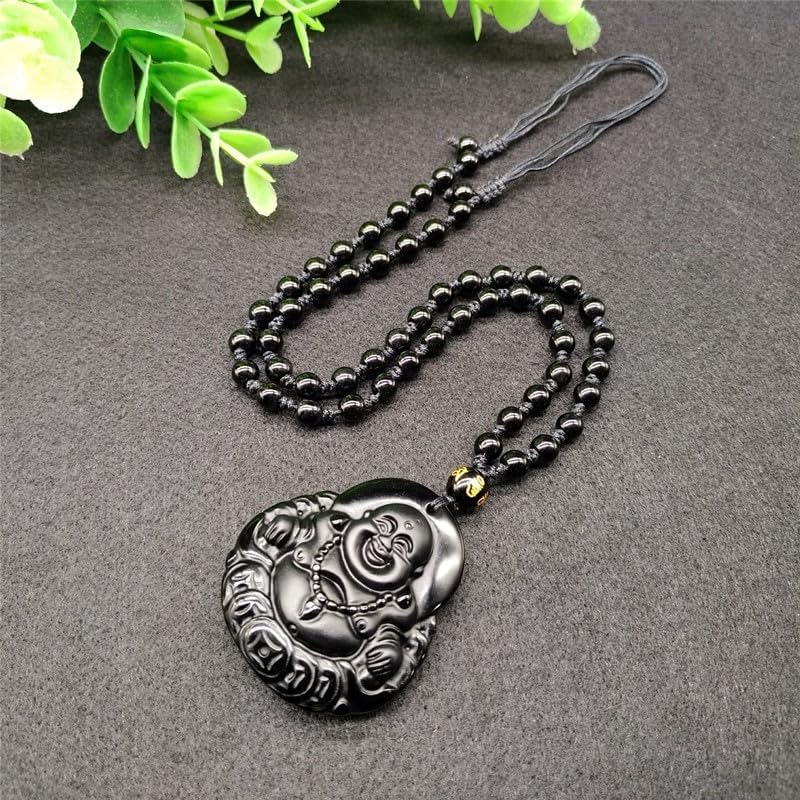 Miniatura 6 de Auténtica obsidiana Maitreya Buda Gong colgante sonriente Buda Maitreya Buda cinco monedas Buda Gong colgante dinero Buda Gong collar