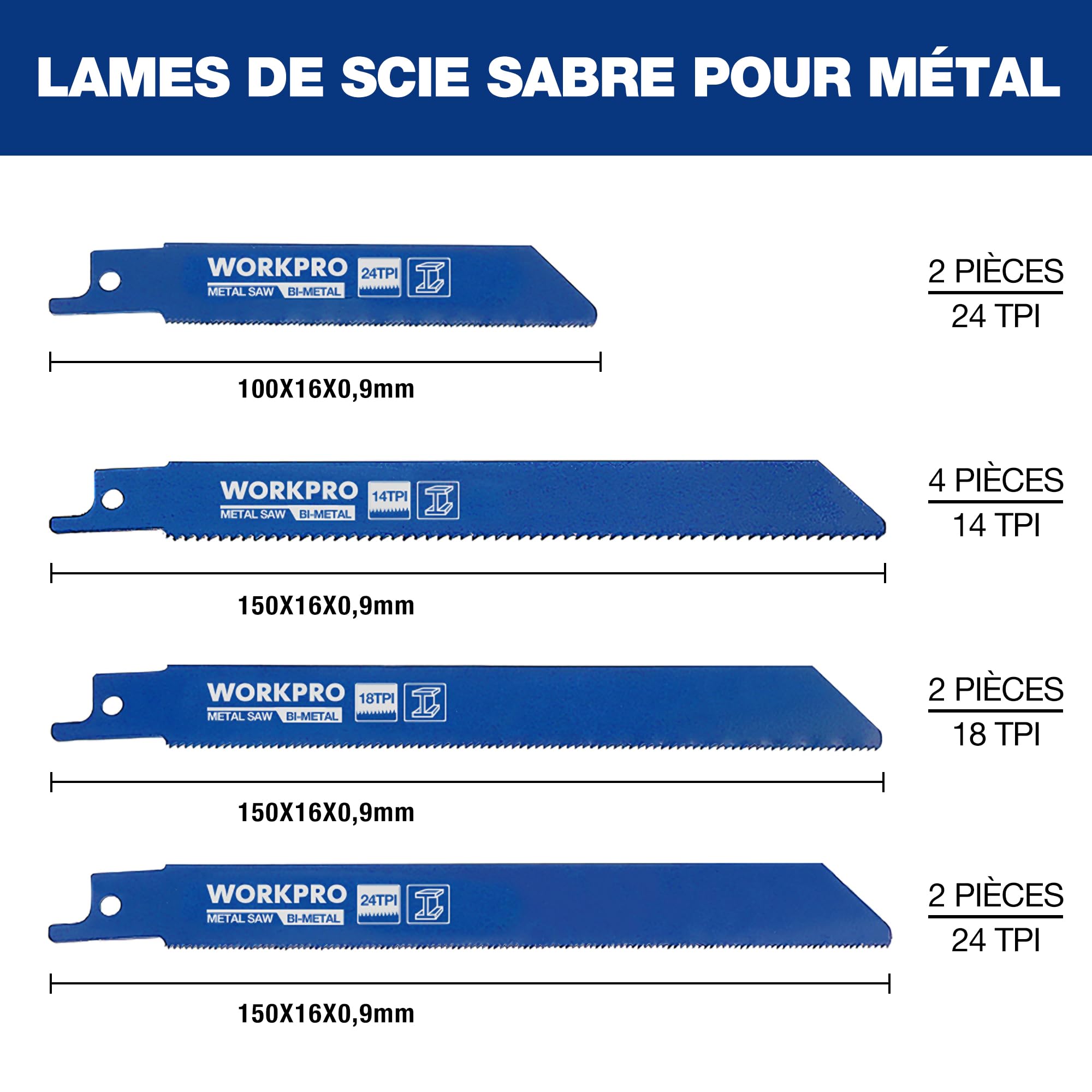 WORKPRO Jeu de 32 Lames de Scie Sabre Bois et Métal, Lames de Rechange Universelles, Coupe Rapide et Durable, Idéal pour Bricolage, Rénovation et Élagage, avec Sac de Rangement