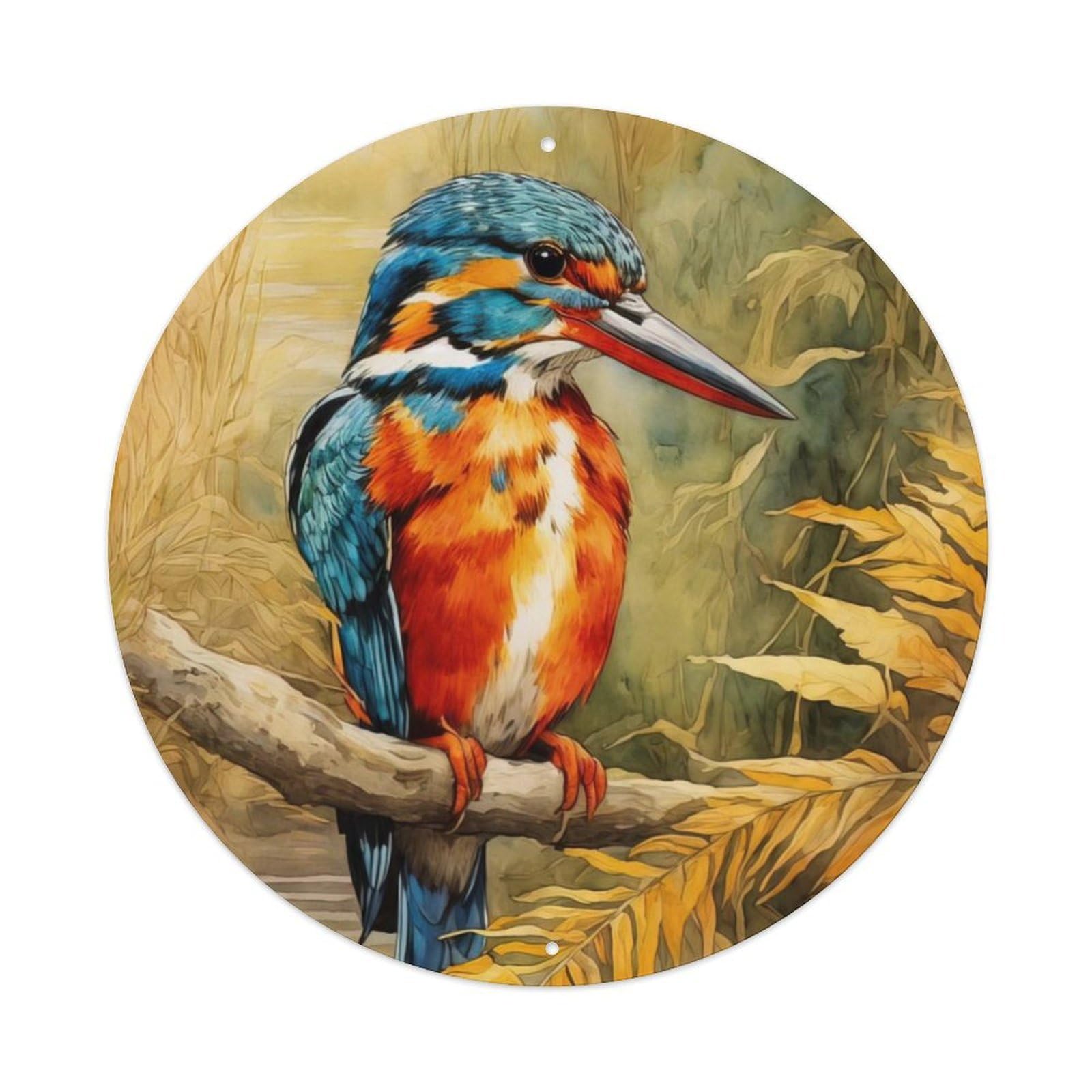 Animal Common Kingfisher Realistic Watercolor Bright Wildlife Habitat Vintage Metal Tin Sign Plaque Wall Decor for Cafe, Club Bar, Office, Garden Metal Poster 8x8Inch