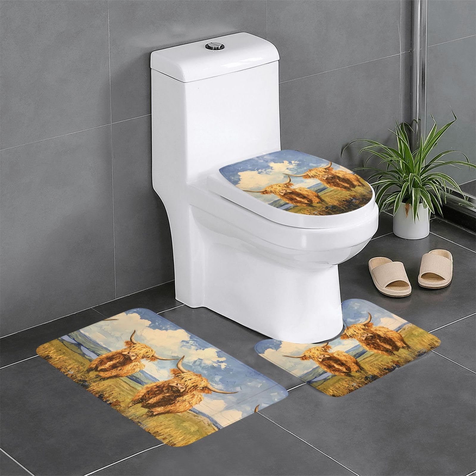 Tapis de salle de bain vache des Highland lot de 3 antidérapants
