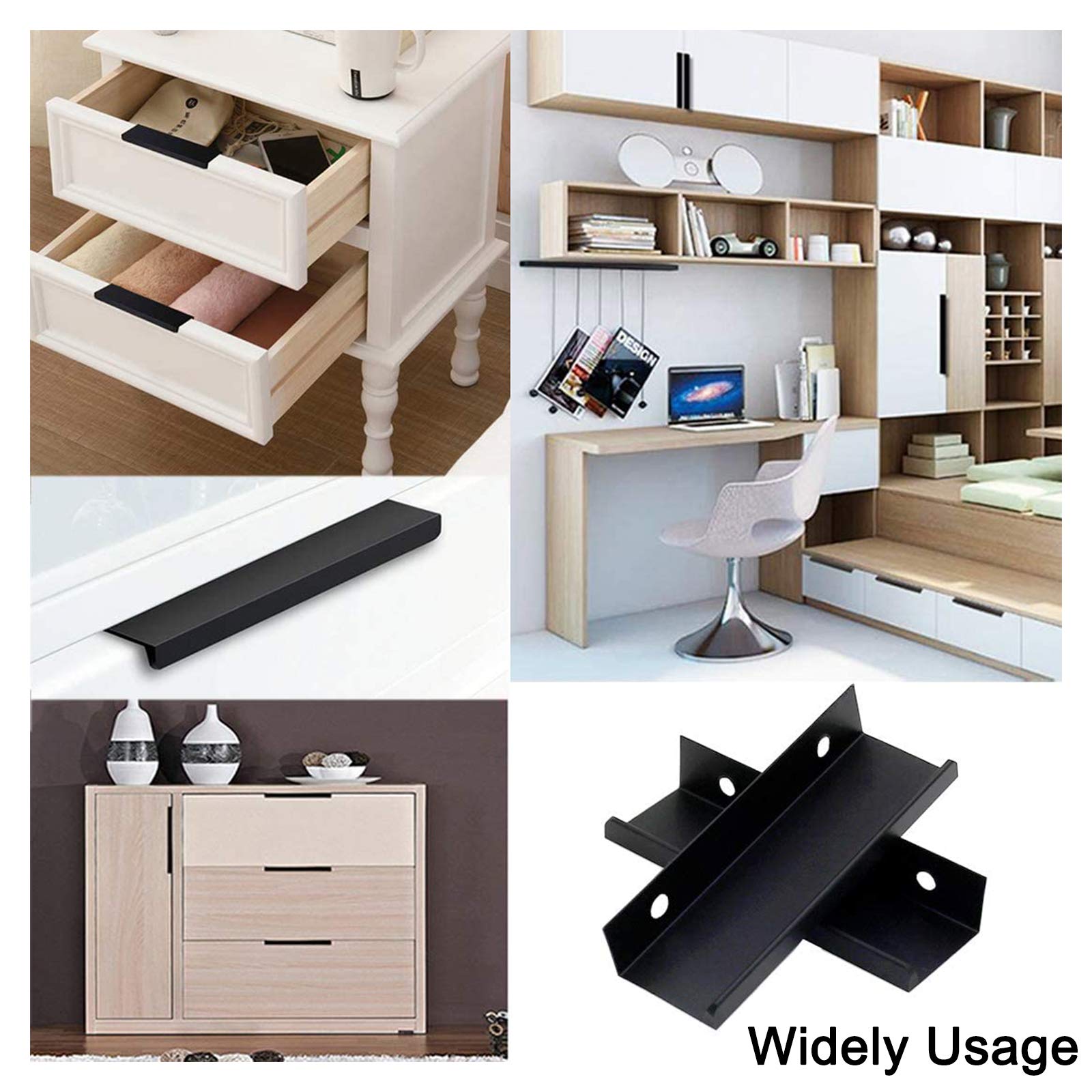 MOROBOR 8 Pack Modern Style Finger Edge Pull Furniture Drawer Handles Hidden Cabinet Kitchen Drawer Handles Knobs, 120mm/Black - Image 4