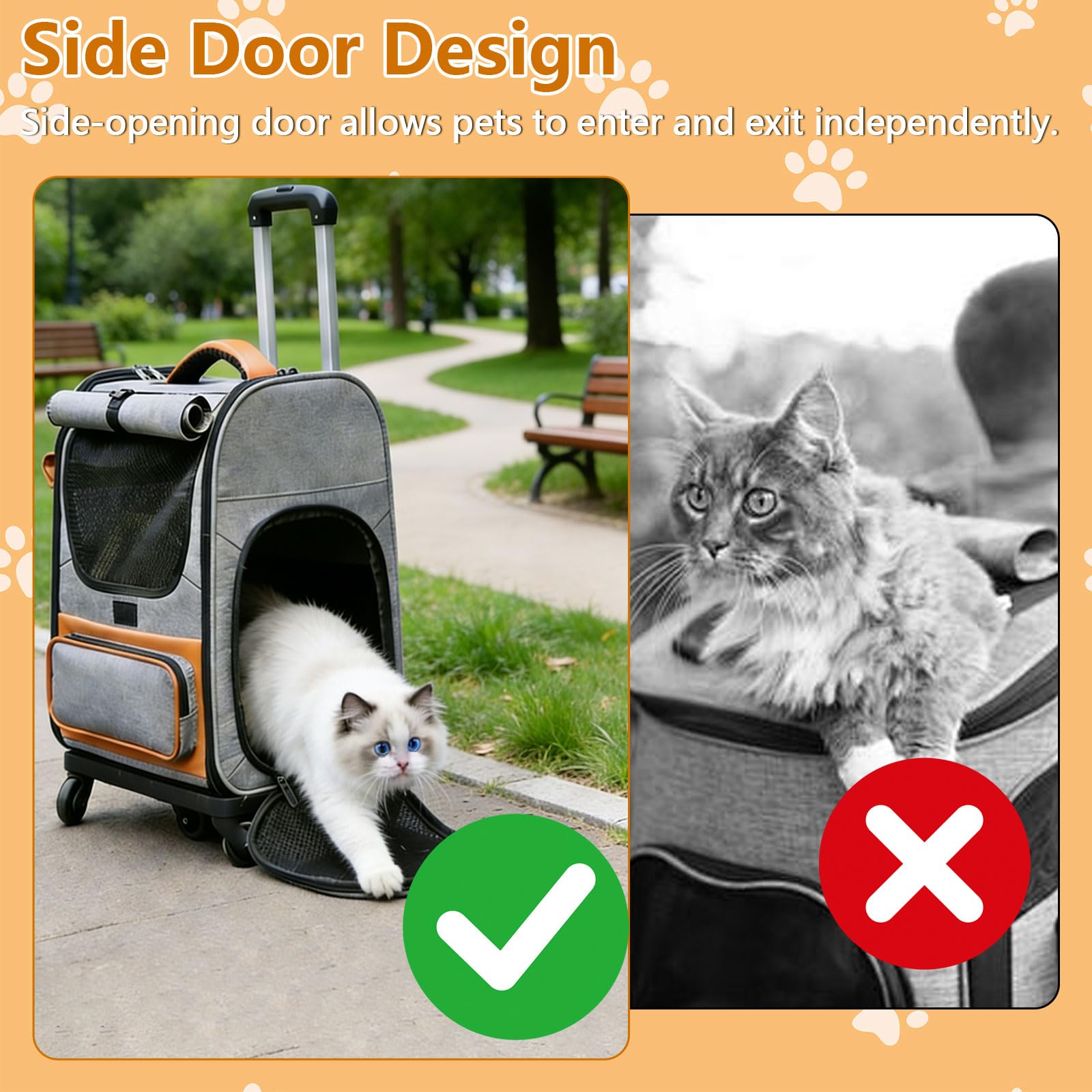 3-in-1 Katzenrucksack mit Rädern, Abnehmbaren Hunderucksack mit Sonnenschutzrollos, Belüftetes Design, Herausnehmbarer Matte, Faltbarer Hundetrolley,Transportbox Katze bis 10 kg