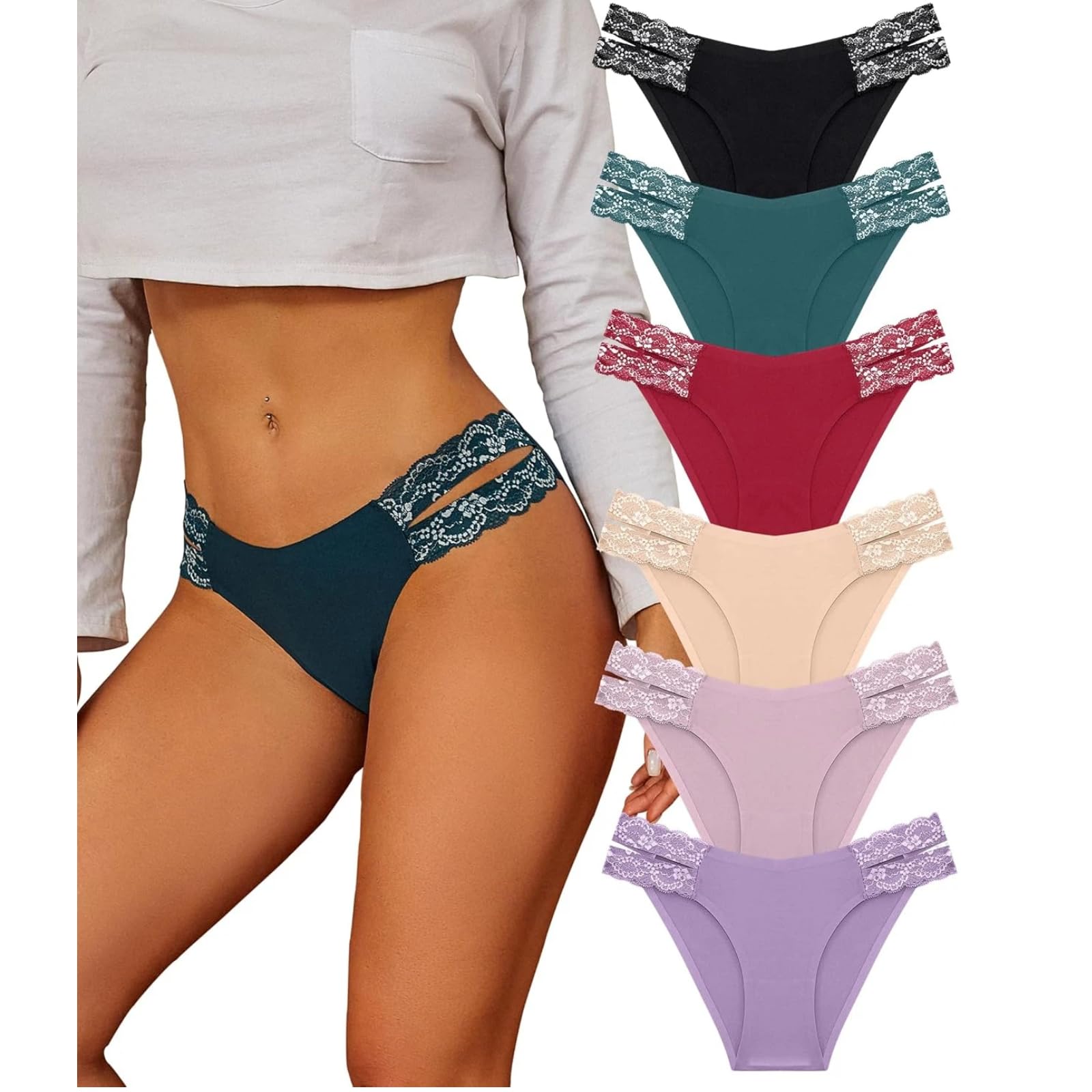 Pack de 6 Bragas sin Costuras para Mujer, Ropa Interior de Escote Alto, Braguitas para Mujer, Multipack