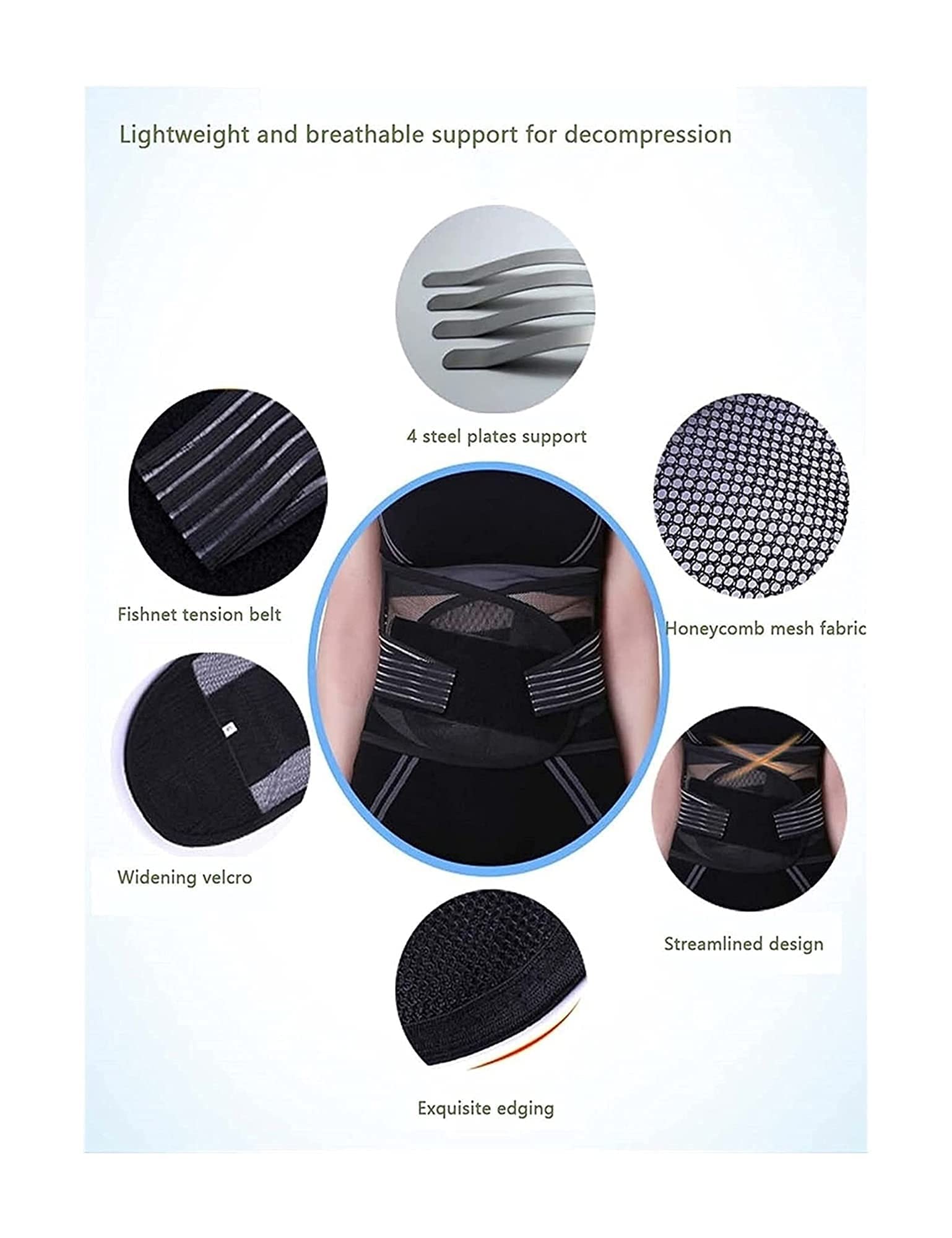 Cinturón de Soporte Lumbar Brace para la Parte Inferior de la Espalda Sport Workout Body Shaper Postura ortopédica de Doble tracción para Alivio de la Espalda (Black S)