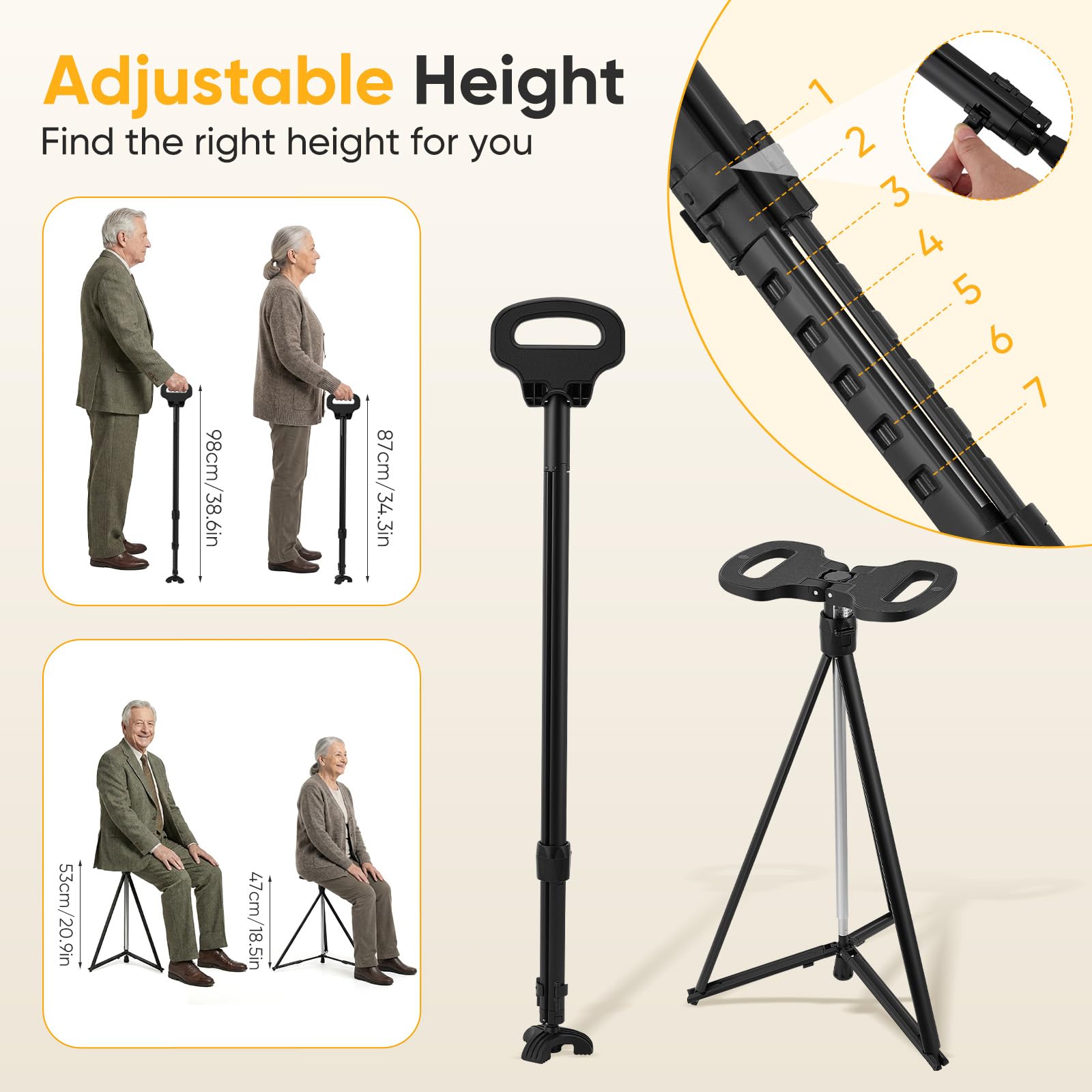 Bastone da passeggio con sedile pieghevole leggero