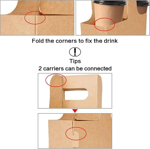 Miniatura 4 de Paquete de 40 portadores de bebidas Kraft con asas, 2 tazas o 4 tazas, soportes desechables de cartón para bebidas, ideales para todas tus bebidas y