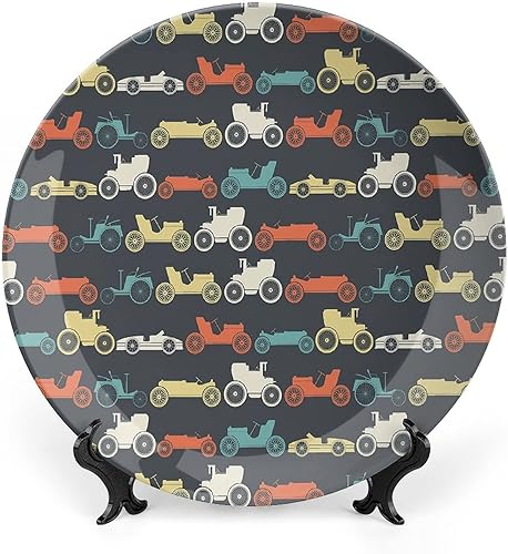 XISUNYA Placa decorativa de 7 pulgadas, placa de porcelana para autos, autos vintage en varios colores, placa de exhibición de adornos con estampado