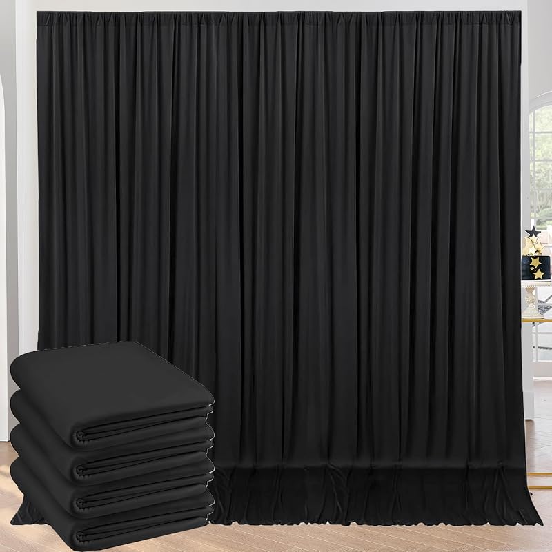 Cortinas de fondo negras sin arrugas de 20 pies x 10 pies para fiestas, 4 paneles de 5x10 pies, cortinas de fondo de fotografía negras de poliéster sedoso para bodas, graduación, fiesta de cumpleaños, fondo de fotografía