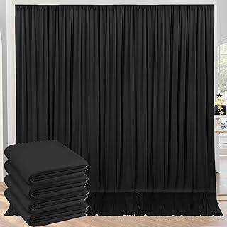 20ft x 10ft Wrinkle Free Black Backdrop Curtains for Parties, 4 Panels 5x10ft Silky Polyester Black Photo Backdrop Drapes for Wedding Graduation Birthday Party Photography Background
