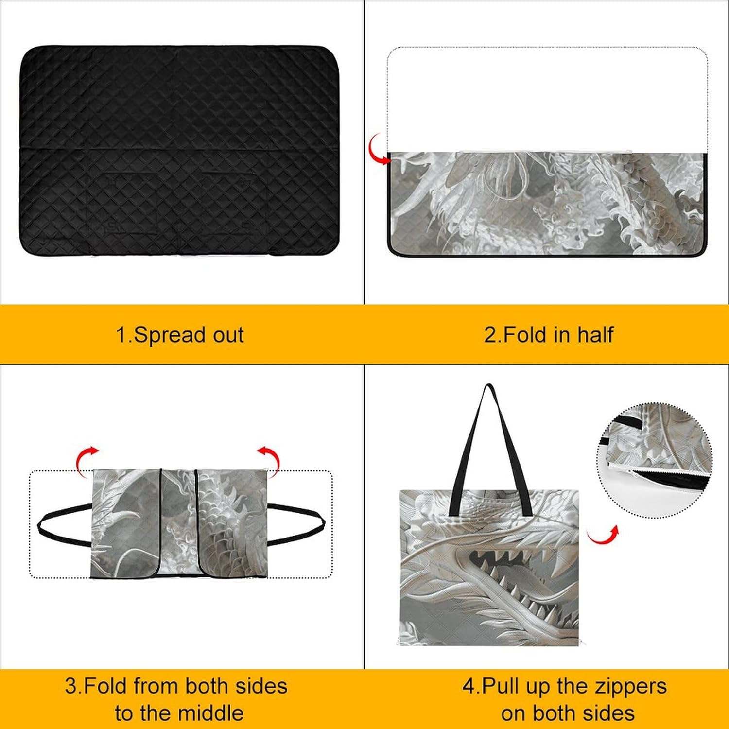 Picnic Blankets Waterproof and Foldable Picnic Beach Mat Portable White Dragon Style Camping Blanket for Camping, Park, Beach