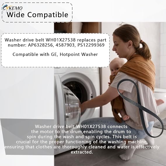 WH01X27538 Washer Drive Belt Replacement for GE Hotpoint Washing Machine
