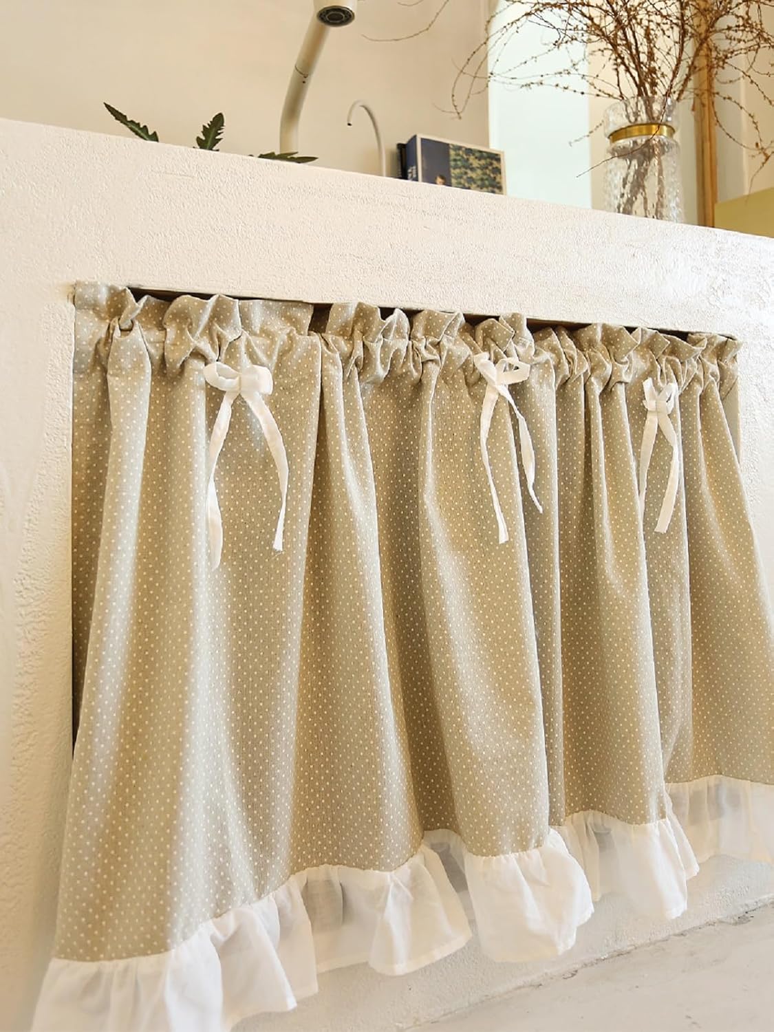 Kitchen Boho Curtains Farmhouse Short Curtain Panels for Small Window Cafe Drapes for Bathroom Bedroom Living Room Rustic Country Bow Tie Small Curtain 135(W) x180cm(H) 53.15(W) X70.86INCH(H)