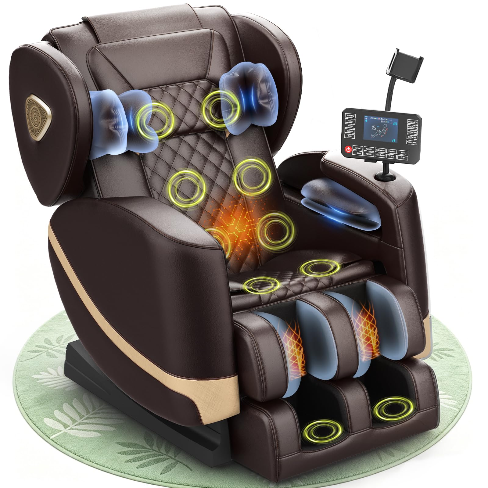 Sillón de Masaje, con Modo de Gravedad Cero, 14 Ruedas y 8 Airbags de Confort, con Calefacción para Cintura y Piernas, Masaje de Pies, Reproductor Bluetooth y Pantalla Táctil (Marrón)