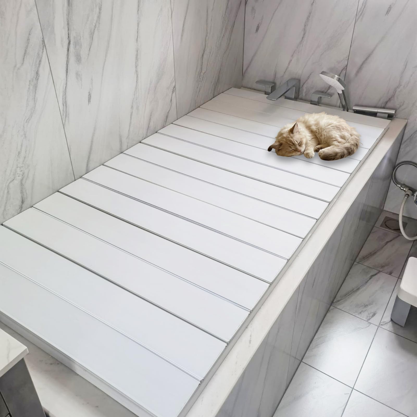 Couverture de Baignoire, Plateau Baignoire, Plateau Isolation Couvercle pour Salle de Bain, PVC Housse de Baignoire Pliable Housses Baignoire for Accueil Salle Bains Spa Vivre (160×70×0.7CM)
