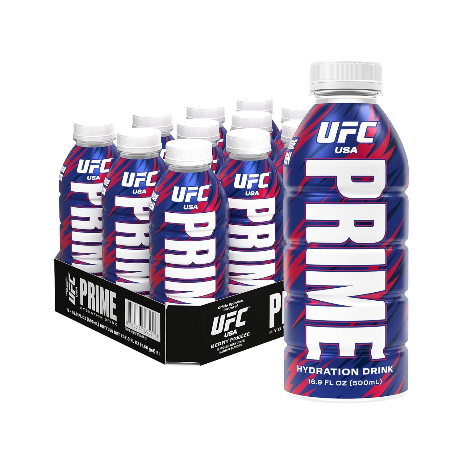 PRIME Hydration UFC, Sports Drinks, Electrolyte Enhanced for Replenishing Fluids, 250mg BCAAs, B Vitamins, Antioxidants, Low Sugar, 16.9 Fl Oz, 12 Pack