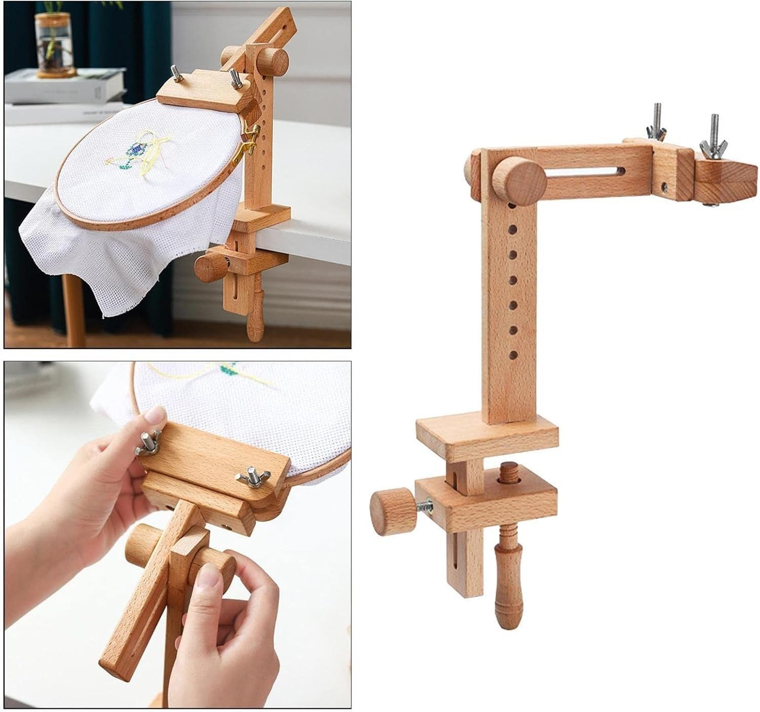 Soporte de Mesa Giratorio para Bastidor de Bordado de Madera con Abrazadera para Punto de Costura y Manualidades, Bend, Bend
