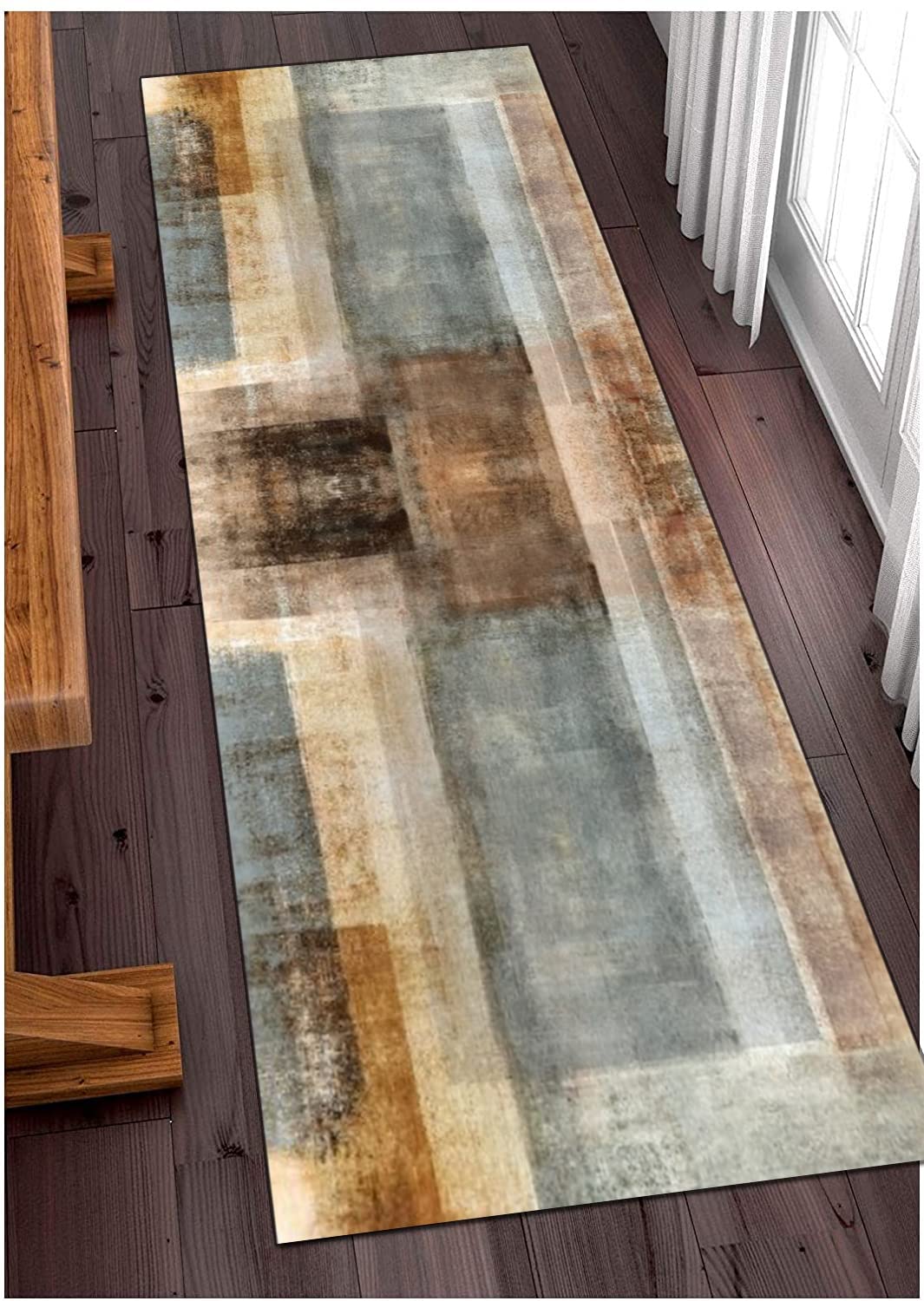 Teppich Läufer Flur Küche Braun Modern Design rutschfest Waschbar Küchenläufer Meterware Korridor Teppich Flurläufer, Lang Polyester Teppich für Schlafzimmer Esszimmer Anpassbar