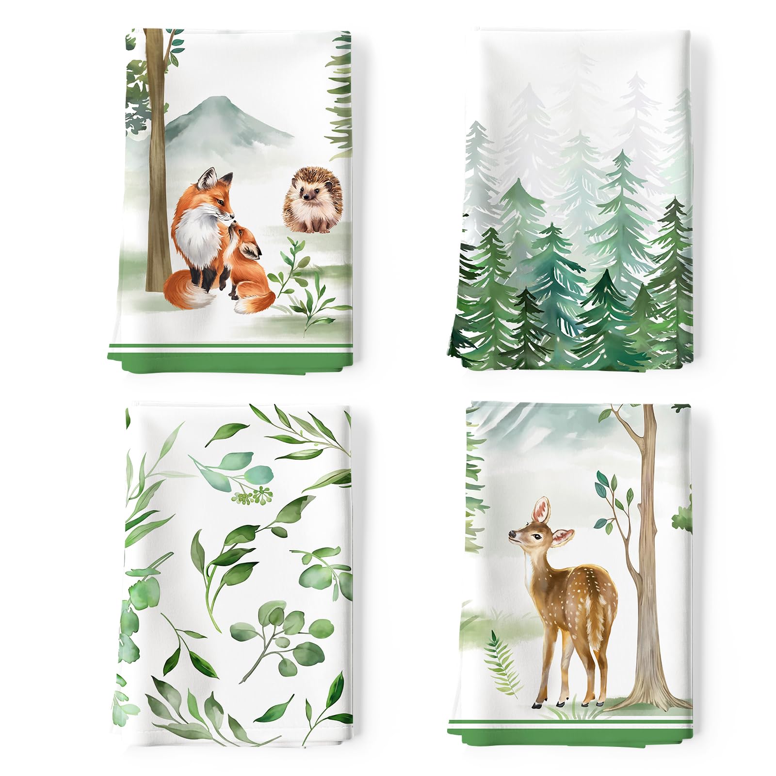 Arquiel Paños y Toallas de Cocina Algodon Set de 4 Navidad, Toallas de Plato 100% Algodón Paño de Cocina Suaves y absorbentes Toallas de té y Toallas de Barra 48 x 70CM Animales De La Selva NavideñA