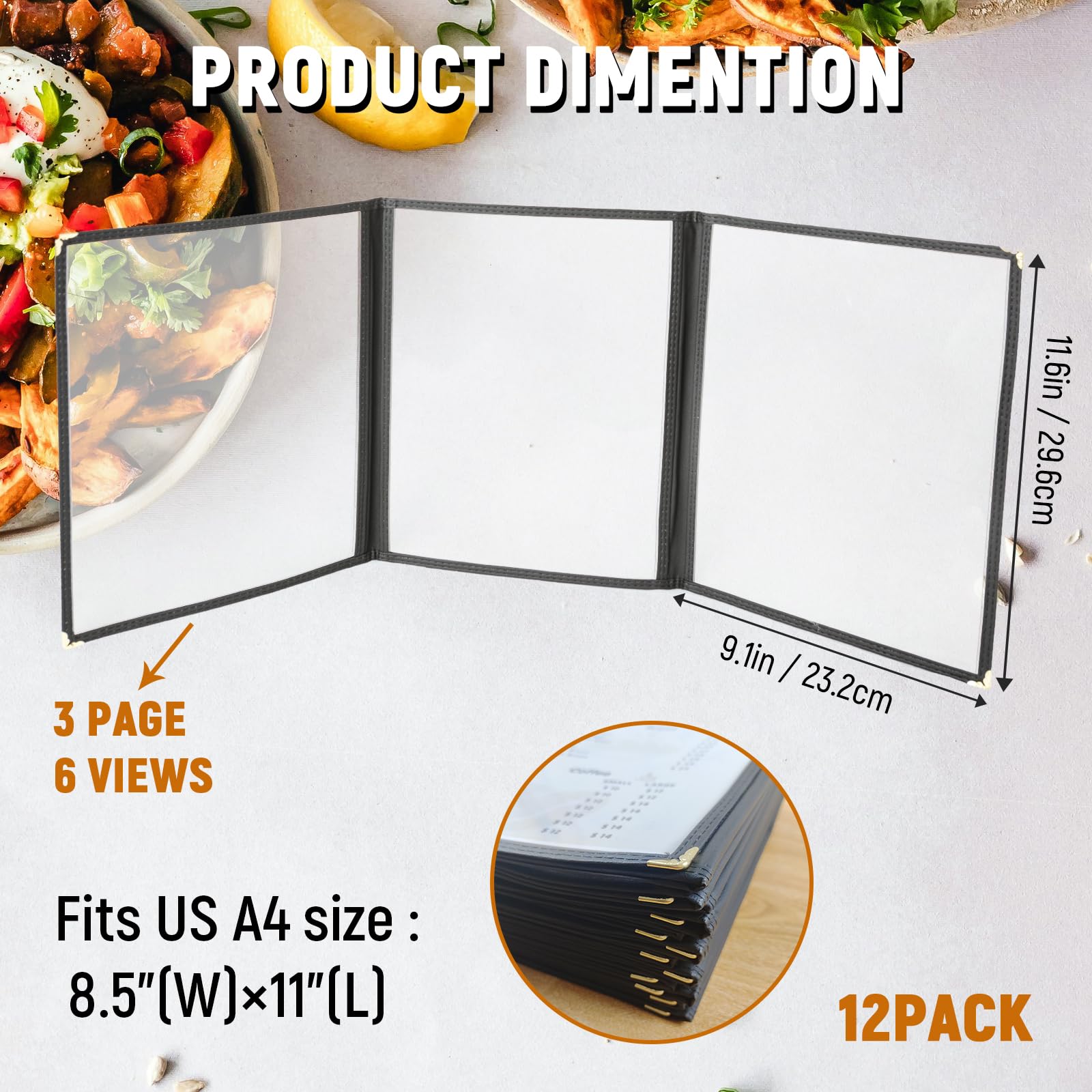 Confezione da 12 copertine per menù in vinile trasparente, 21,6 x 27,9 cm, per ristorante, cucina, bar, caffè (3 pagine e 6 visualizzazioni)