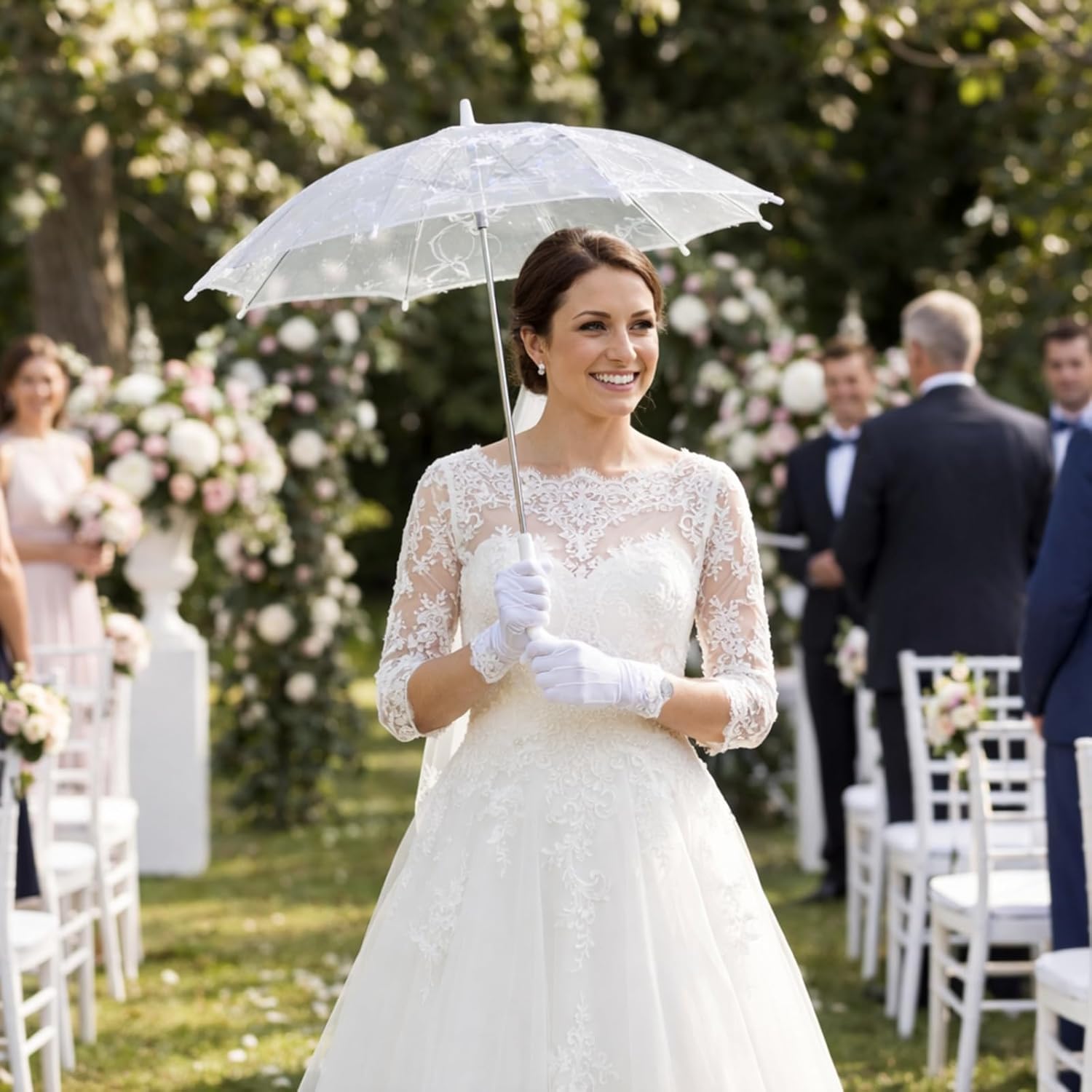6 Pack Mini White Lace Umbrella Bulk Sequins Embroidery Parasol Vintage Bridal Lace Decorative Umbrella for Tea Party Wedding Party Baby Shower Photography Prop (27.6 Inches)
