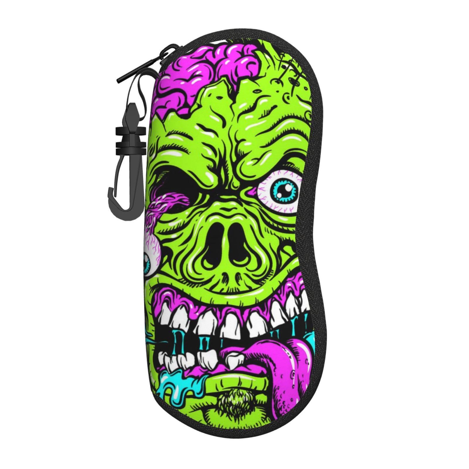 Hceaatb Glasses Case Skeleton Death Undead Eyeball Horror Soft Case Ultra Light Zipper Eyeglass Case With Belt Clip, Sunglasses Travel Pouch For Men Women