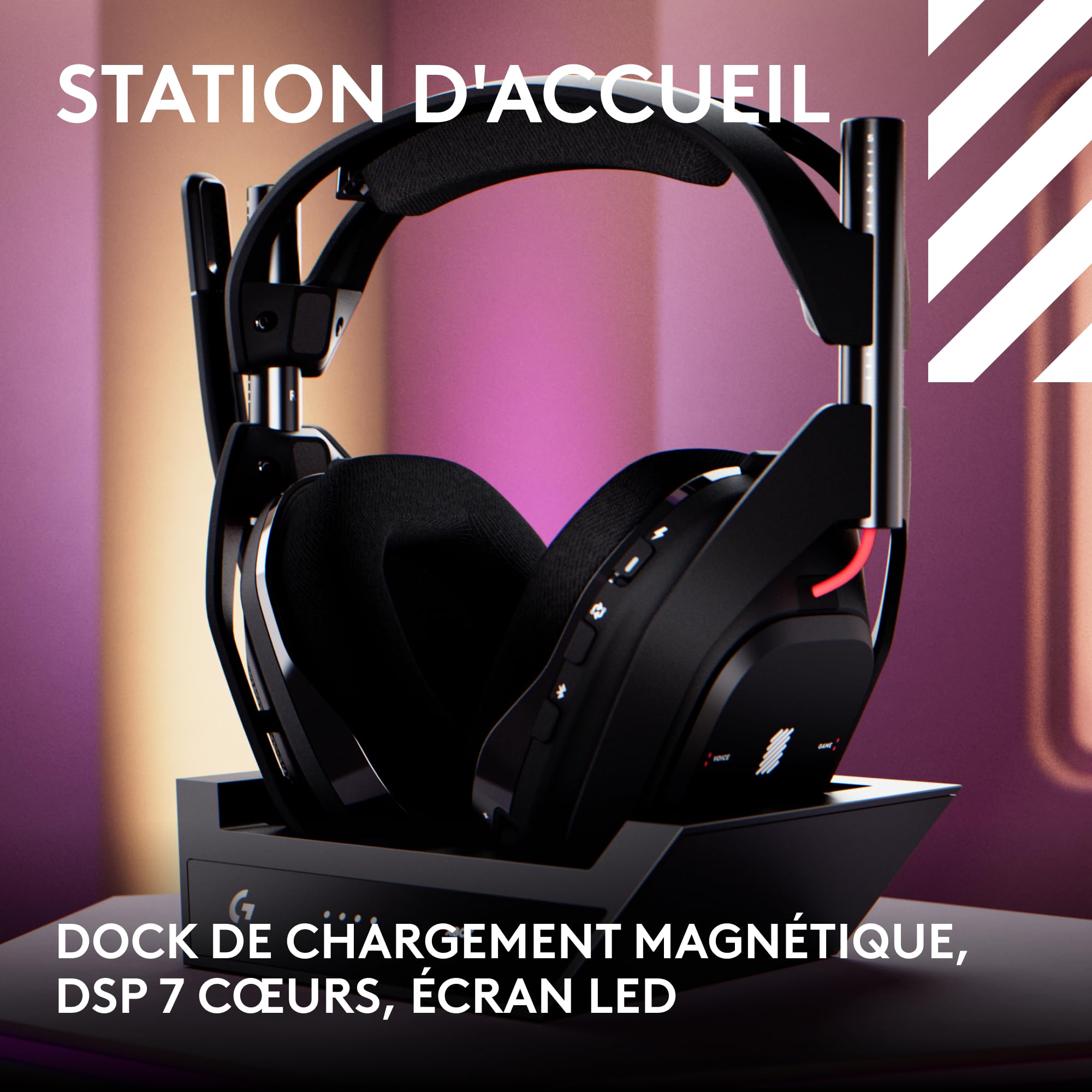 Logitech G Astro A50 LIGHTSPEED, casque gaming sans fil + station d’accueil (Gen 5), PRO-G GRAPHENE, basculement entre 3 systèmes, USB-C vers Xbox, PS5, PC, Nintendo Switch, Switch 2, Bluetooth - Noir
