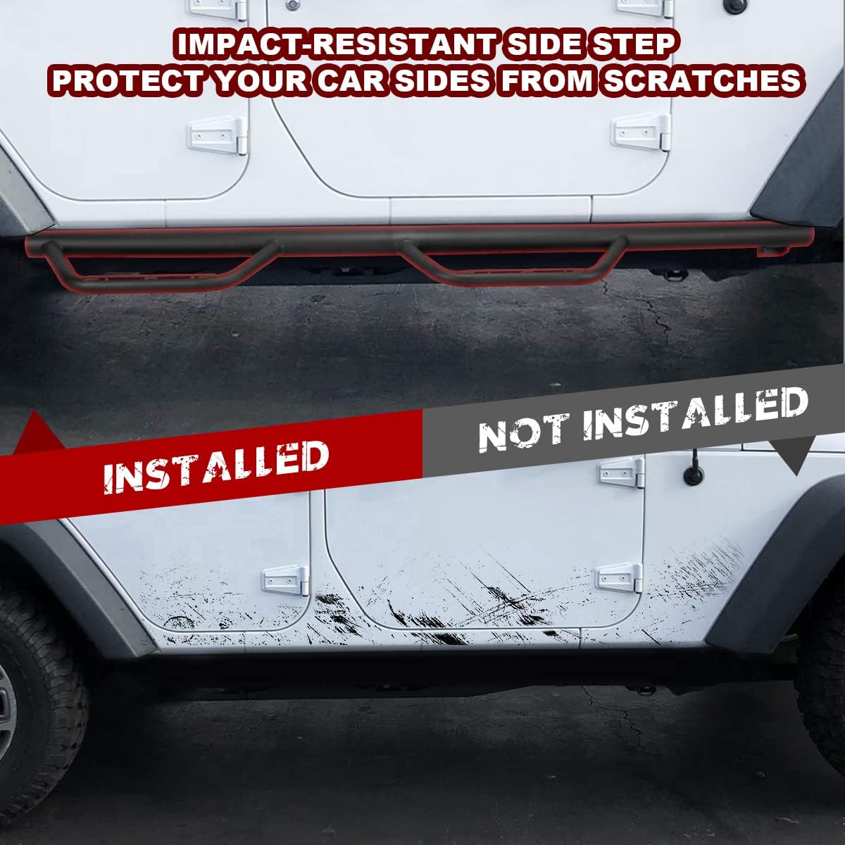 Running Boards Side Step Compatible with 2007-2018 Jeep Wrangler JK/JKU Unlimited 4 Doors, 5-inch Nerf Bars Side Rock Sliders Rail Step, Dual-Stage Textured Black Powder